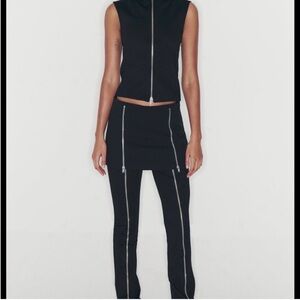 NWT Zara Black Zip-Up leggings and Skirt Set sz S